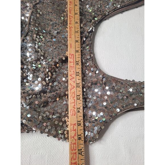 Love Reign Mini Tank Dress Silver Sequin Brown XL Stretch Mob Wife Party Club - Picture 7 of 10